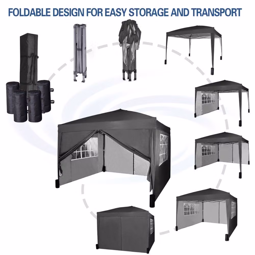 MCC Direct Pop Up Gazebo with Removable Sides and Storage Bag, Black and Silver, W/D: 300 x 300 cm – 6