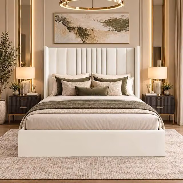 Desire Deco Adeline Plush Velvet Wingback Ottoman Storage Bed Frame in Cream, Size: Single (W: 90 cm x L: 190 cm) – 1