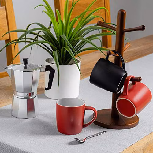 Argon Tableware Matte Ceramic Stoneware Coffee Mugs, Black and Red, 350ml, Pack of 6 – 3