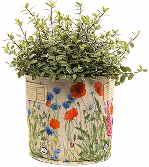 Jardinopia Iona Buchanan Meadow Fabric Planter Pot, Beige and Multicolour, W: 45 cm, D: 45 cm, H: 27 cm – 1