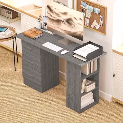 HOMCOM Grey Computer Desk with Drawers, W/D/H: 120 x 49 x 72 cm – 6