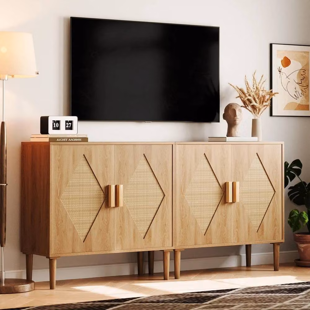 VOGREX Modern Brown Wooden Storage Cabinet with Hinged Doors and Internal Shelves – 2