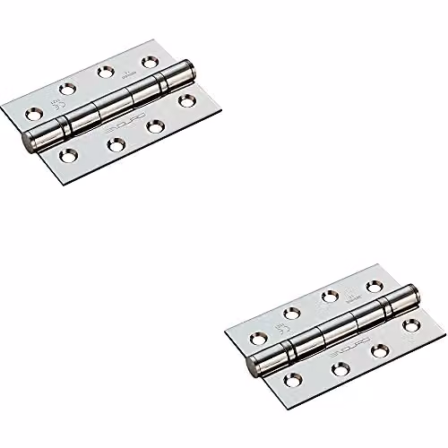 Loops 2 Pairs of Stainless Steel Ball Bearing Butt Hinges in Silver, H 102 mm x W 68 mm x D 2.2 mm