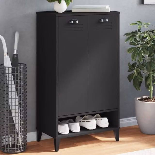 Berkfield Home VIKEN Wall Mounted Shoe Cabinet in Black Matt Engineered Wood