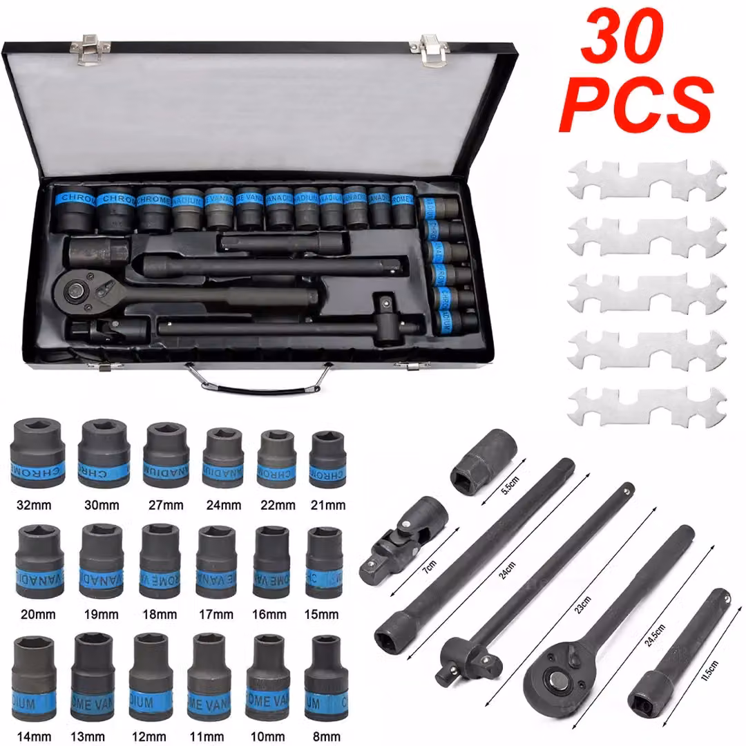 SPETLEK Heavy Duty 1/2 inch Ratchet Wrench Socket Set in Black Chrome Vanadium Steel – 2