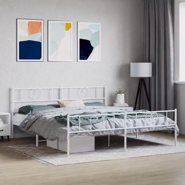 Berkfield Home Metal Bed Frame with Headboard and Footboard, White, W/D/H: 180 x 200 cm