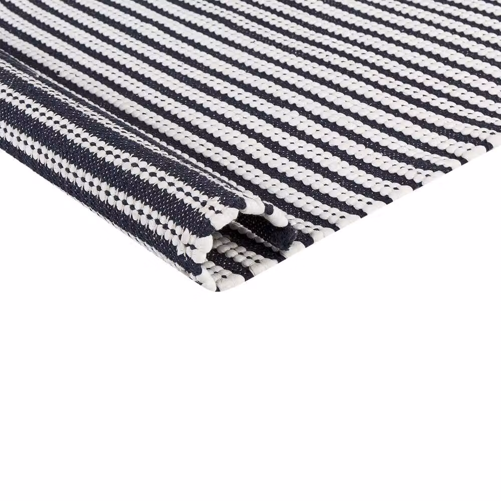 Wyld and Coco Handwoven Cotton and Polyester Striped Rectangular Modern Rug in White and Blue, W: 80 cm, L: 150 cm – 3