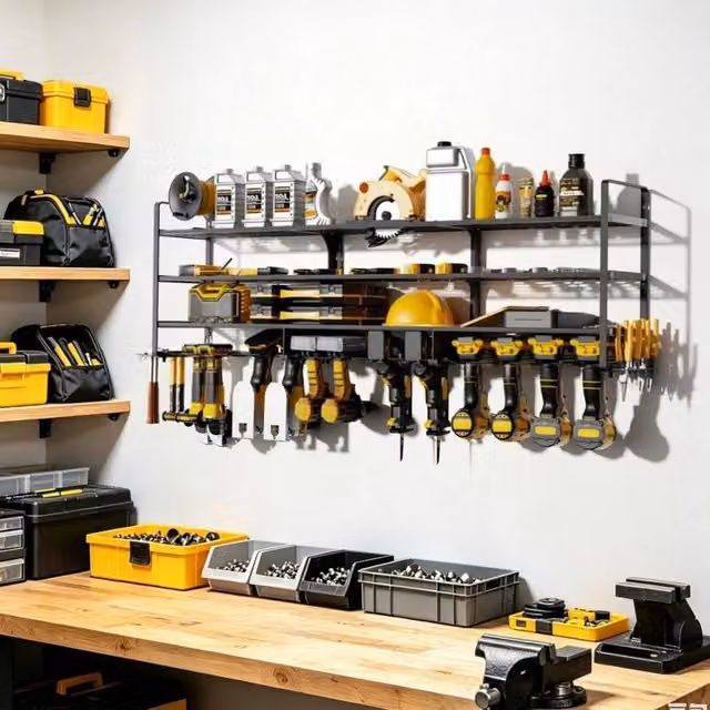 NESTLUNE Large 4-Layer Heavy Duty Power Tool Organizer and Utility Shelf, Black, W: 100 cm