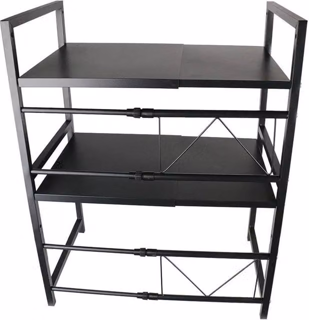 FLAVORA 3 Tier Expandable Microwave Storage Rack in Black with Adjustable Shelves – 1