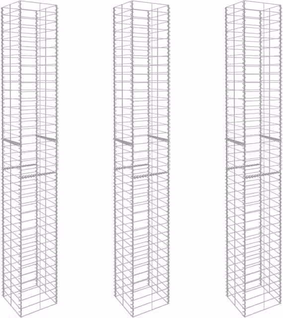 Berkfield Home Gabion Baskets, 3 Piece Set in Silver Galvanised Steel, W/D/H: 25 x 25 x 197 cm