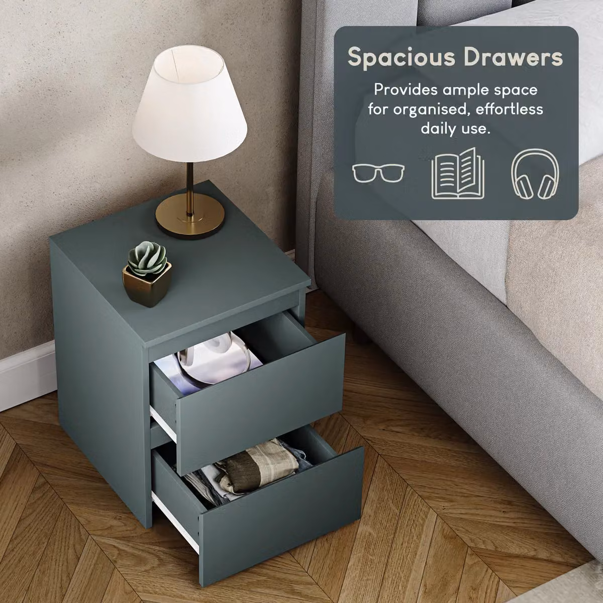 Vida Designs Denver 2 Drawer Bedside Cabinet in Green – 5