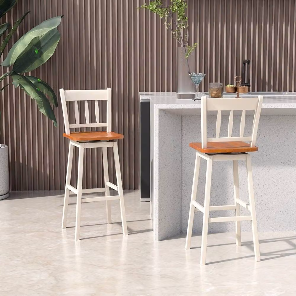 VOGREX Set of 2 Vintage Rubberwood and Metal 360 Swivel Counter Height Bar Stools in Multicolour – 2