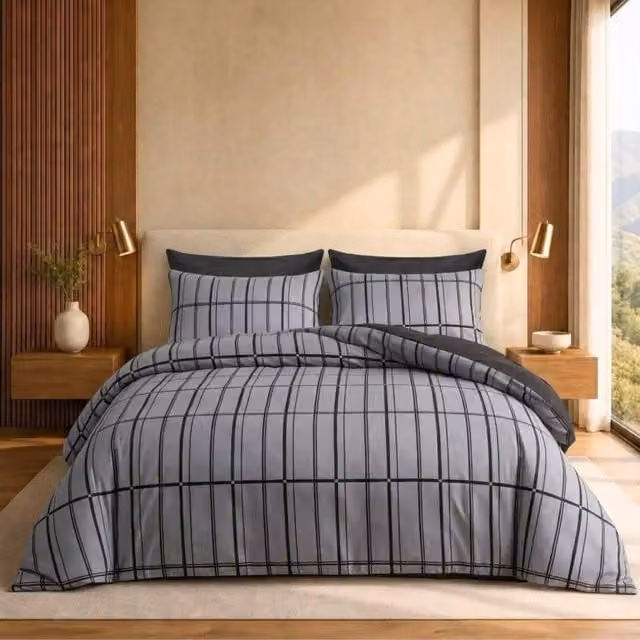 Pamposh Reversible Microfibre Duvet Cover and Pillowcase Set, Grey, W: 180 cm x D: 200 cm