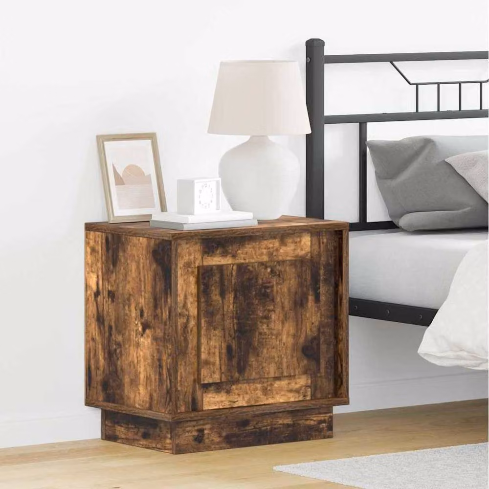 Berkfield Home Modern Bedside Cabinet with Integrated LED Lights in Smoked Oak Brown, W: 44 cm, D: 34.5 cm, H: 45 cm – 2
