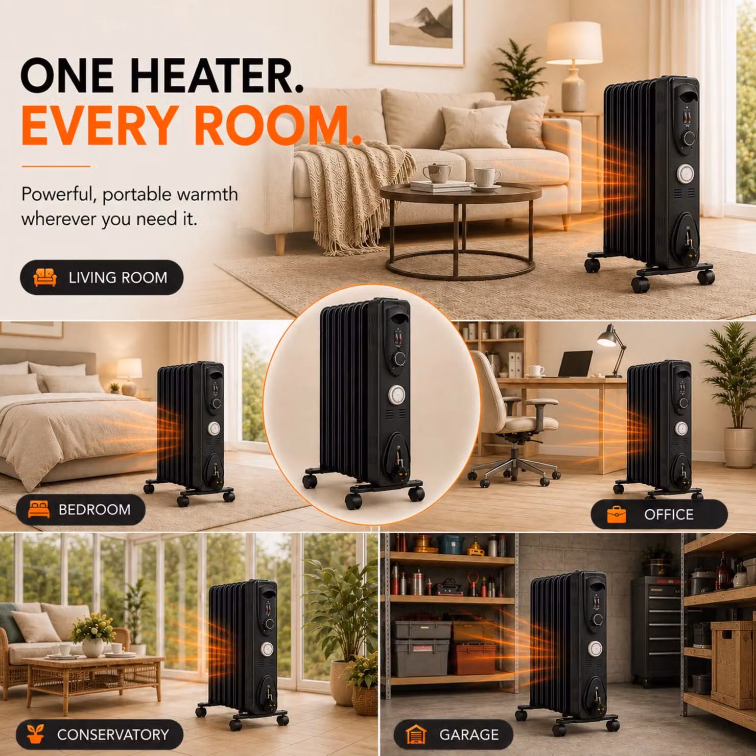 MYLEK 2kW Electric Oil Filled Radiator with Adjustable Thermostat and Timer in Black – 5