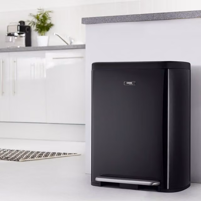 Cooks Professional 60L Dual Compartment Soft Close Stainless Steel Pedal Bin, Black