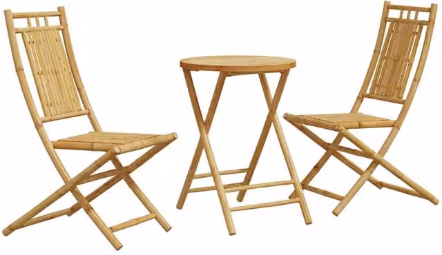 Berkfield Home 3 Piece Rustic Bamboo Bistro Set in Brown