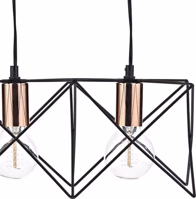 Dar MID0322 Suspended Bar Pendant Light in Black and Copper, Height Adjustable and Dimmable, E27 Vintage Style
