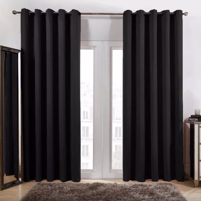 OHS Plain Blackout Thermal Eyelet Curtains, Black, W: 167 cm, H: 182 cm
