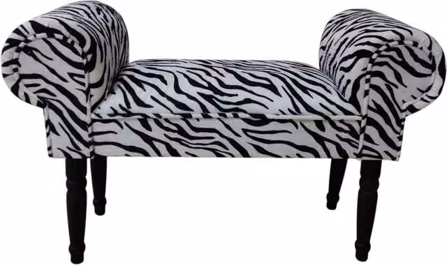Minster Zebra Print Window Seat Sofa in White Velvet Fabric, W: 86 cm, D: 30 cm, H: 52 cm – 1