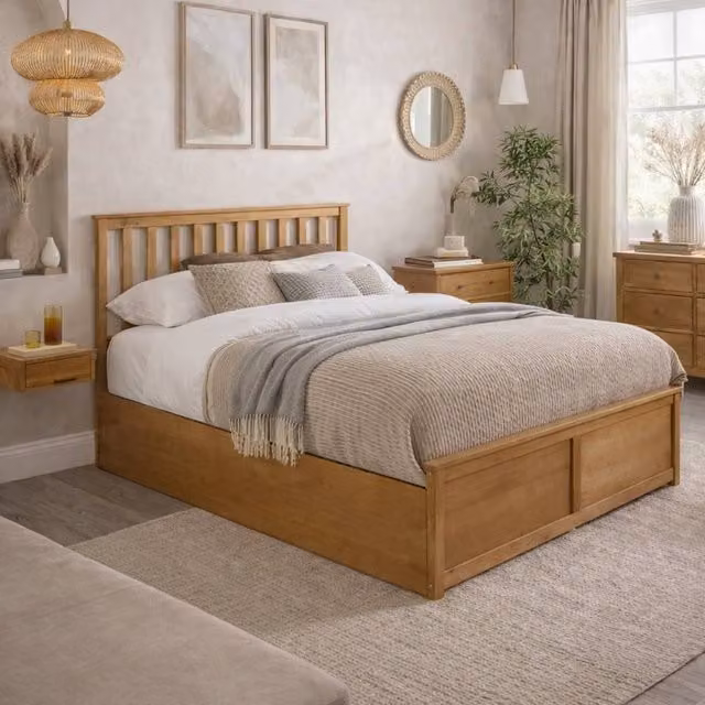 Aspire Hampton Shaker Style Wooden Ottoman Storage Bed in White and Natural, Small Double