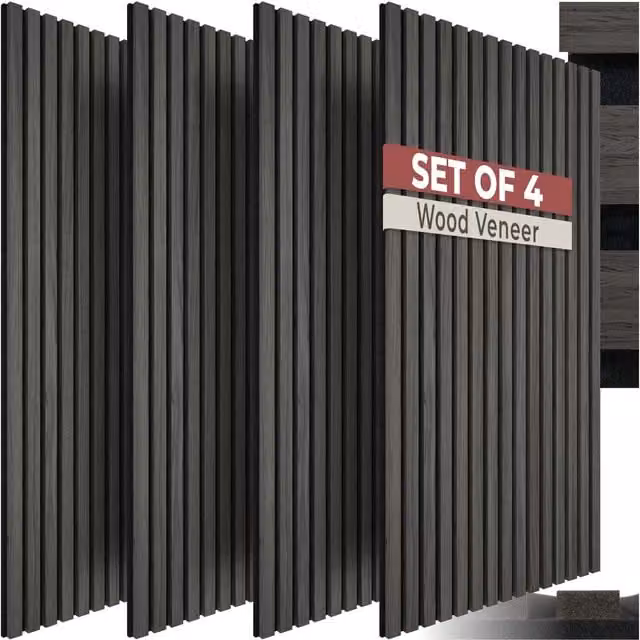 tectake Sonic Wall IV Acoustic Panels in Wood Look MDF, Black and Grey