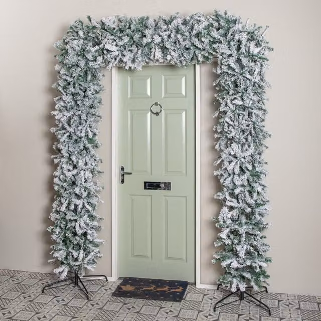 Samuel Alexander 8ft Snow Flocked Christmas Tree with 2000 Tips in White and Green – 1