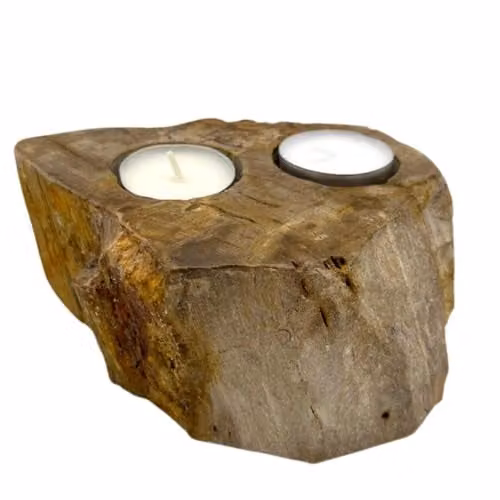 KDMD Double Petrified Wood Tealight Holder in Brown – 1