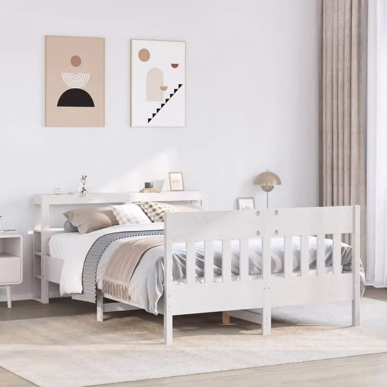 Berkfield Home Decorative Small Double Bed Frame in White Solid Pine Wood, W/D/H: 120 x 200 cm