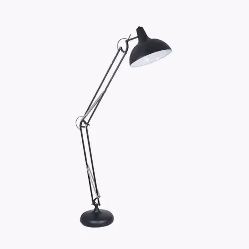 Ruma Adjustable Industrial Metal Task Floor Lamp with Grey Dome Shade in Black and Brass – 2