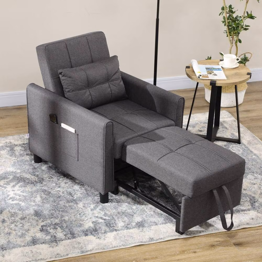 Wyld Haus Remina Grey Linen Look 3 in 1 Single Chair Bed with Armrests – 3