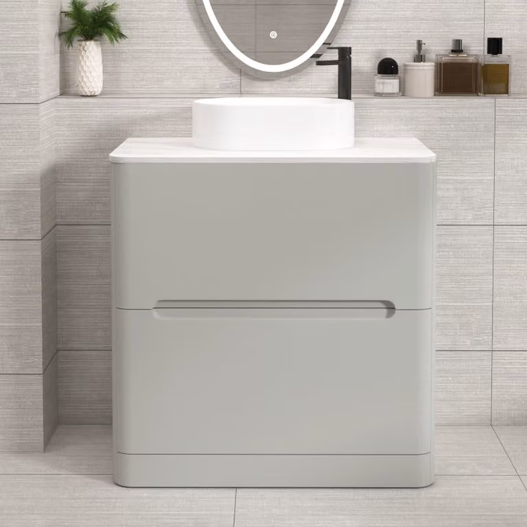 Royal Bathrooms Venice 800mm Dove Grey Floor Standing Countertop Vanity Unit with 2 Drawers and Peak Basin