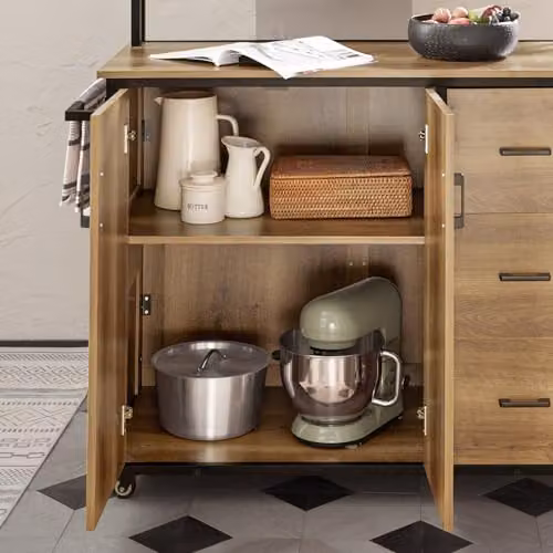 SoBuy Vintage Design Bar Cabinet on Wheels with Hinged Doors, Brown and Black, W/D/H: 69.0 x 56.15 x 113.0 cm – 4