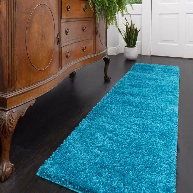 The Rug House Soft Value Shaggy Area Rug in Teal Blue, Petrol and Turquoise, W: 230 cm, D: 60 cm