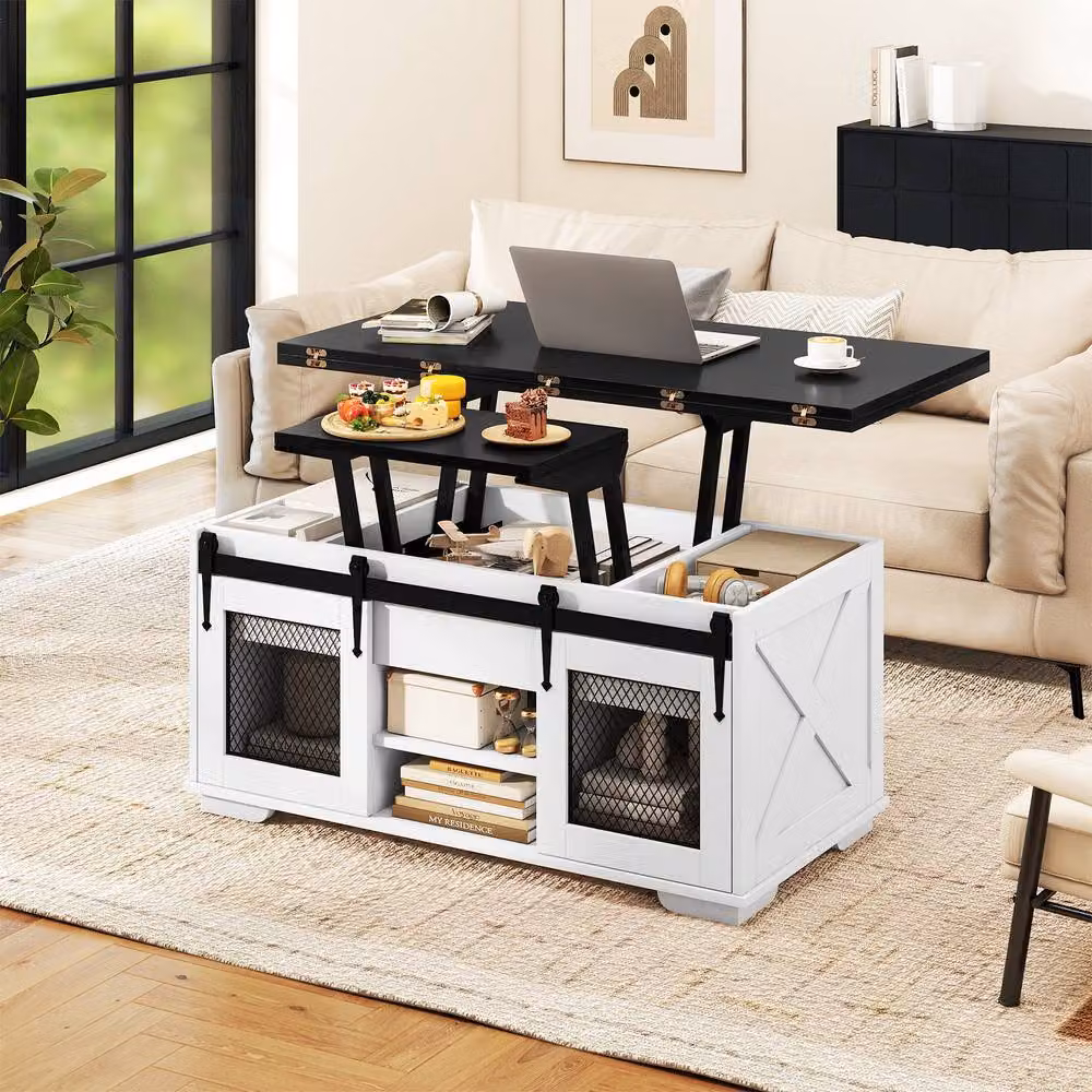 Costway Rustic Farmhouse Lift Top Coffee Table in Multicolour – 5