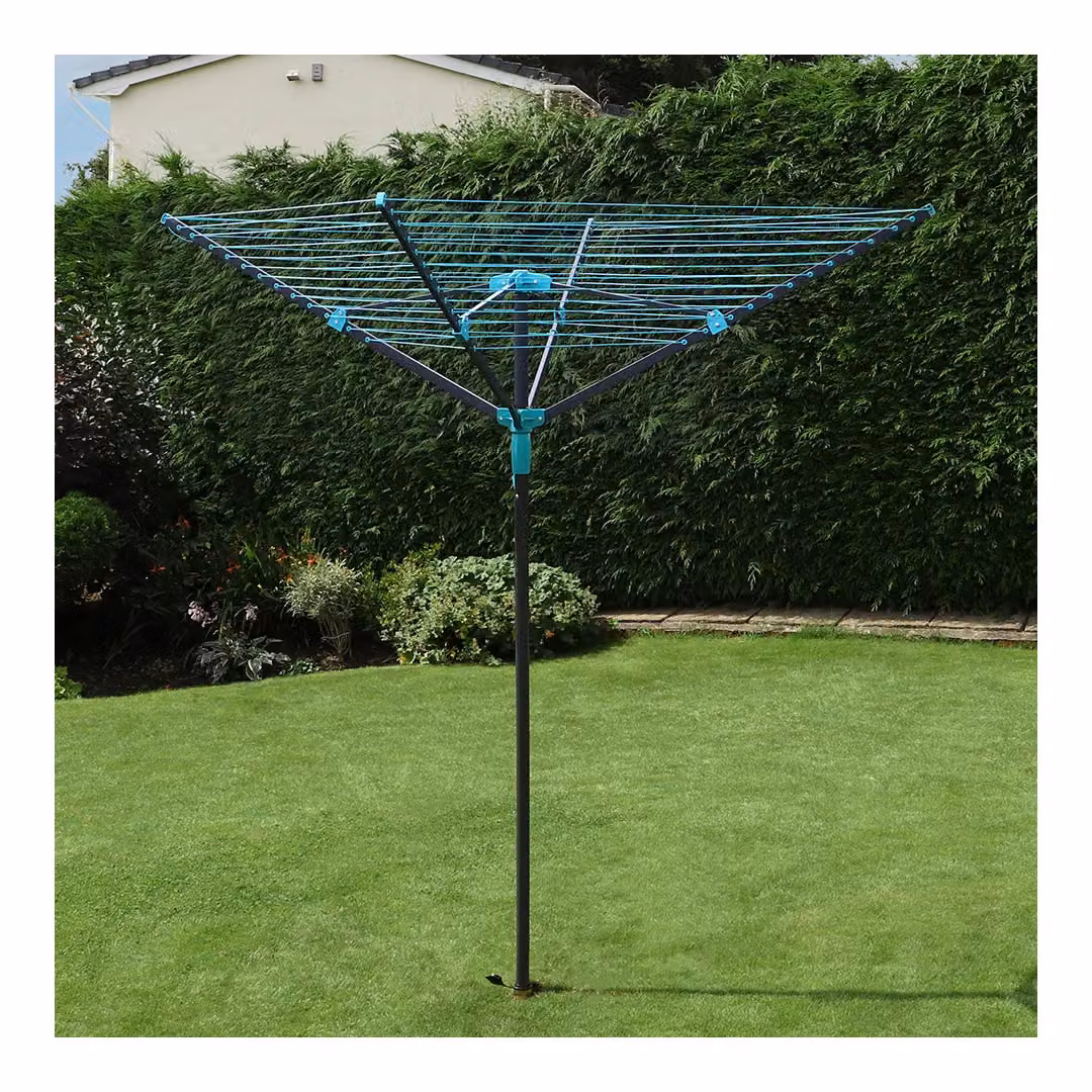 JVL 4 Arm Powder Coated Steel Rotary Airer in Grey with 50m Drying Space – 4