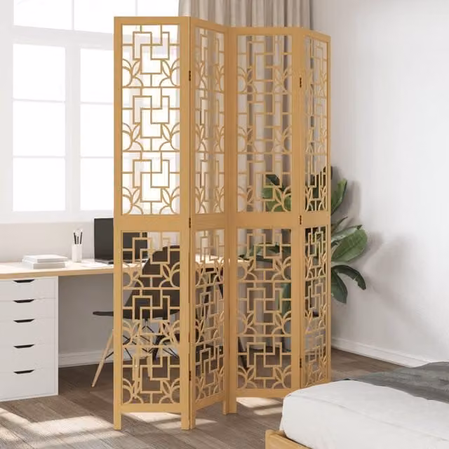 Berkfield Home 4-Panel Brown Solid Paulownia Wood Room Divider