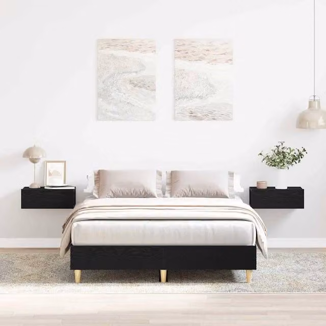 Berkfield Home Black Oak Bed Frame in Engineered Wood, W/D/H: 193 x 123 x 25 cm