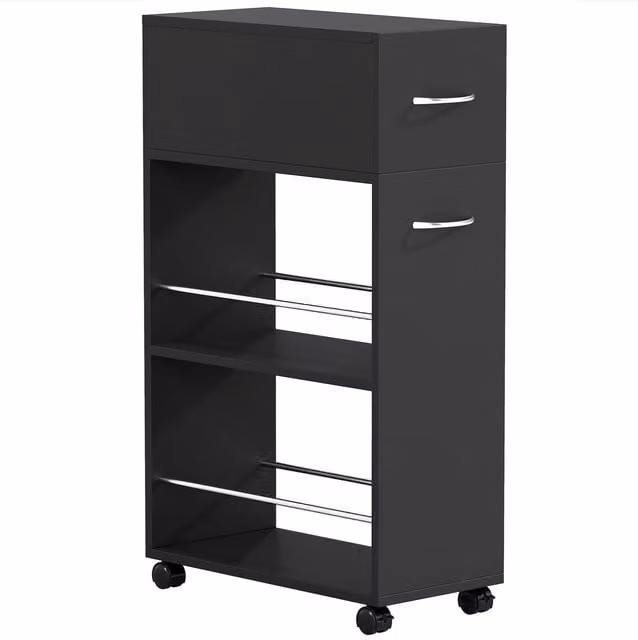 HOMCOM 3-Tier Rolling Kitchen Cart Trolley with Drawer and Surface Top, Black