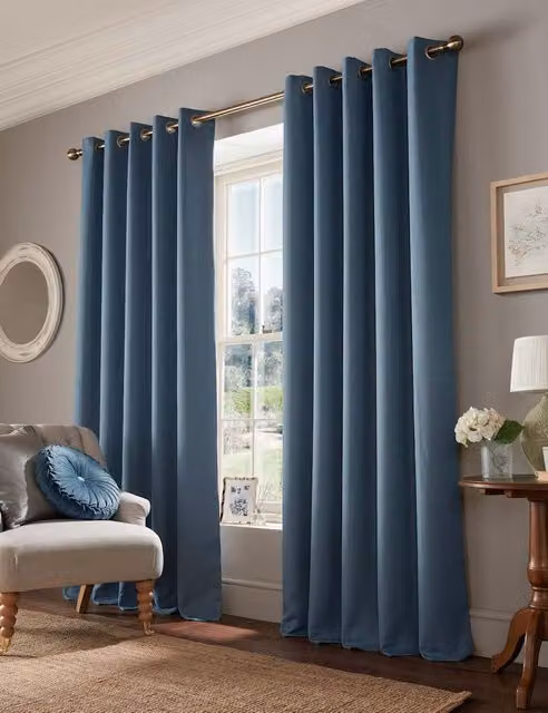 Laura Ashley Stephanie Eyelet Blackout Curtains in Dark Blue
