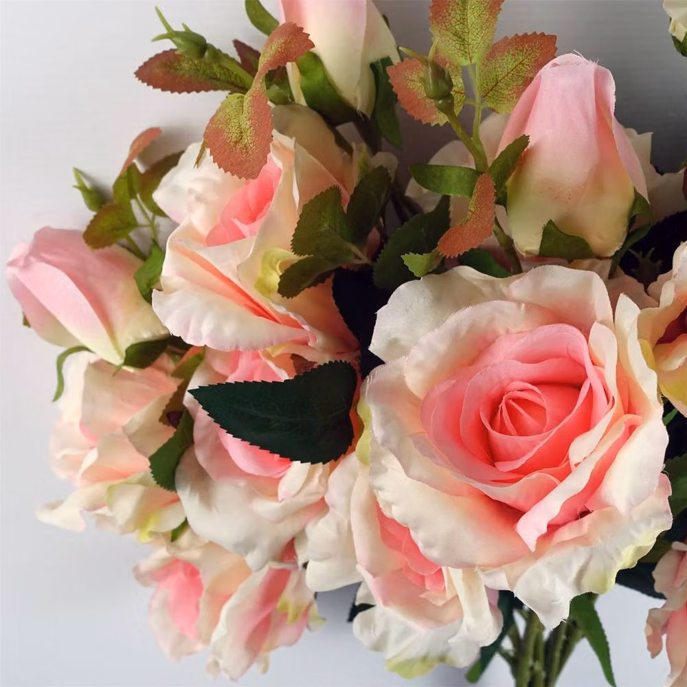 Leaf Pack of 6 Premium Pink Artificial Rose Stems with 18 Flowers, Height: 80 cm – 4