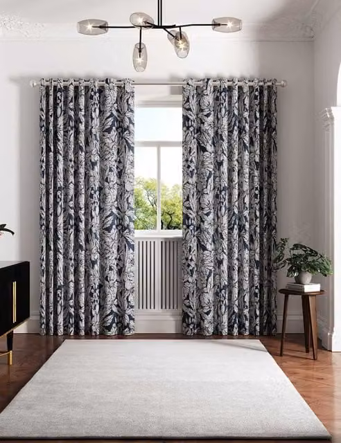 Ted Baker Vietnam Floral Lined Eyelet Curtains in Blue, H 168 cm x W 137 cm