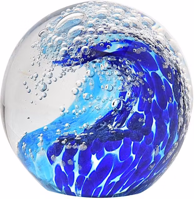 Objets d'Art Ocean Wave Glass Paperweight in Blue, Transparent and Multicolour – 1