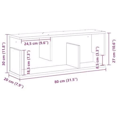 vidaXL Wall Cabinet in Black MDF, W: 80 cm, D: 30 cm, H: 30 cm – 3