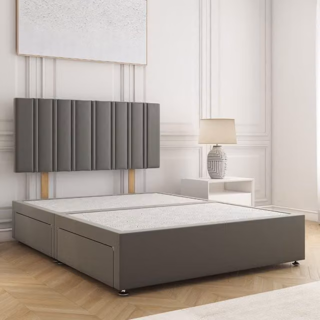 BSSPOKE Sienna Plush Velvet Divan Bed Set with 24 inch Headboard and 4 Drawers, Grey, W/D/H: 200 x 200 cm