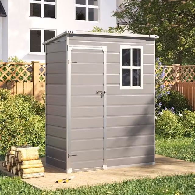 Livingandhome Grey Plastic Pent Garden Shed with Window and Lock
