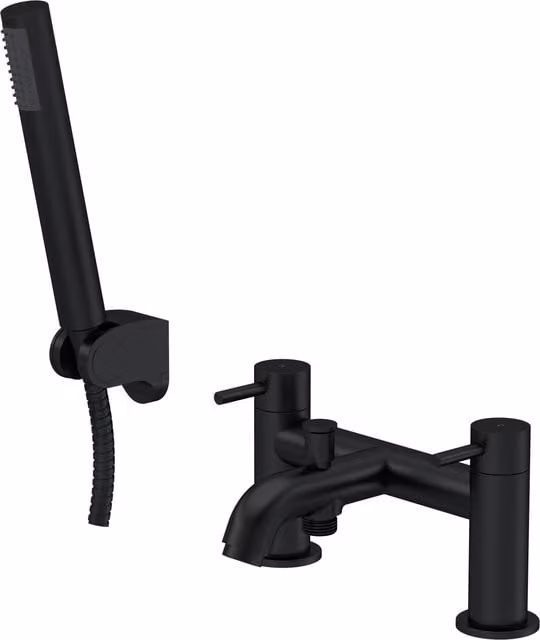Balterley Round Single Lever Bath Shower Mixer Tap with Shower Kit in Matt Black – 1