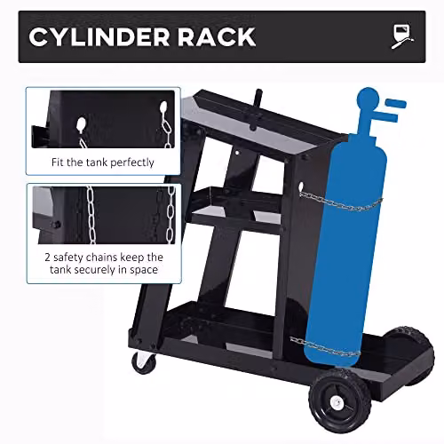 DURHAND Three-Tier Steel Welding Cart with Gas Bottle Storage and Wheels, Black, W/D/H: 70.0 x 50.0 x 39.0 cm – 4