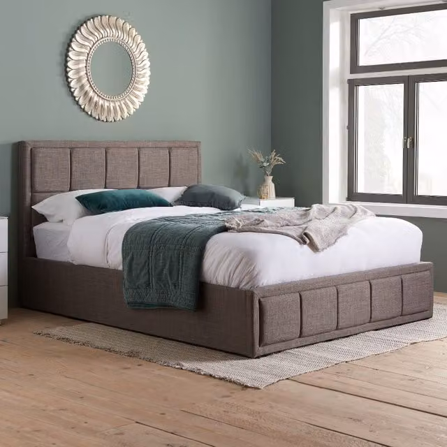 Birlea Hannover Upholstered Fabric Ottoman Bed Frame with Gas Lift Storage in Grey, Small Double (W x D: 120 x 200 cm)