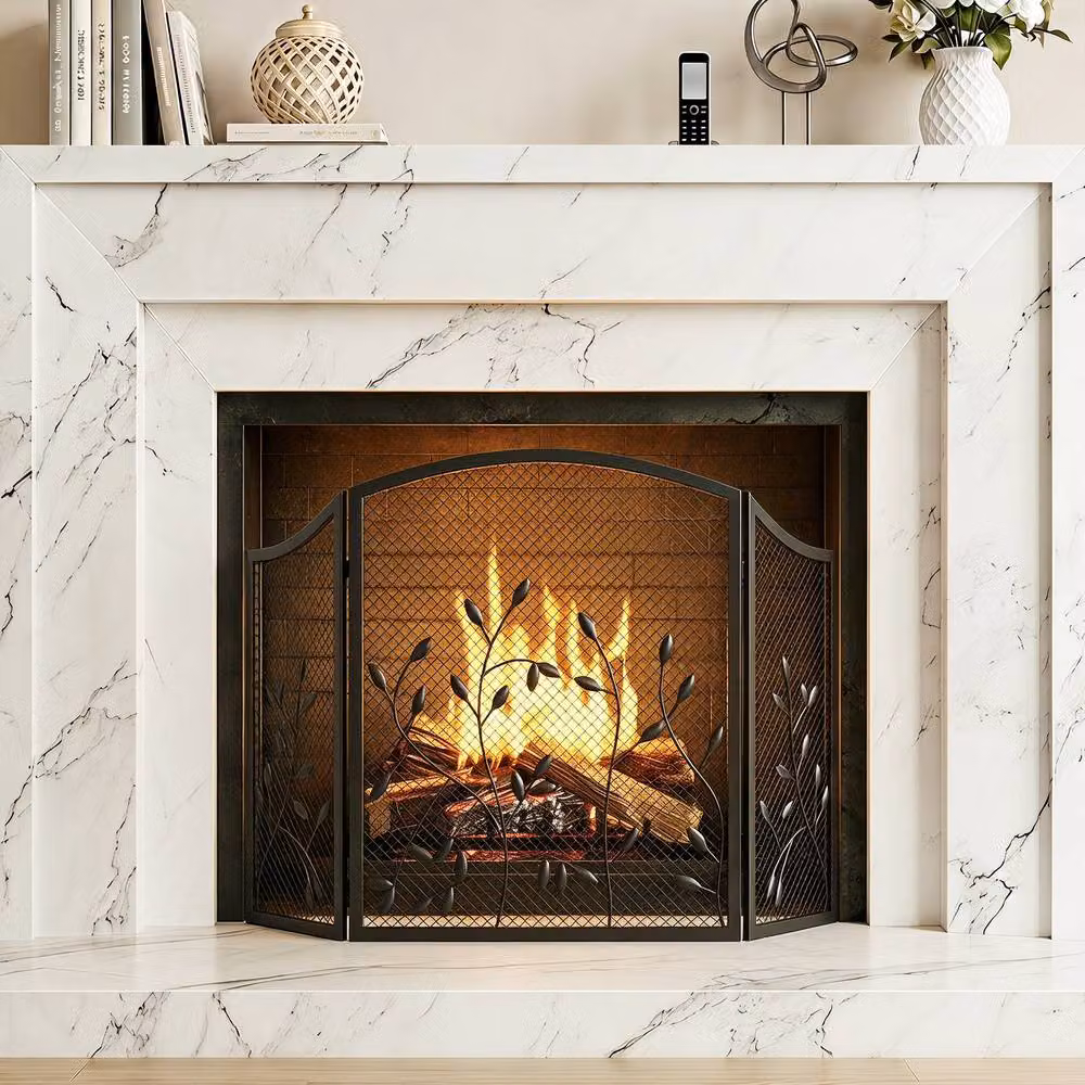 HOMCOM 3-Panel Folding Fireplace Screen for Hearth Protection, Heat-Resistant Metal Fire Spark Guard, Black, W/D/H: 122.0 x 75.0 x 1.0 cm – 2
